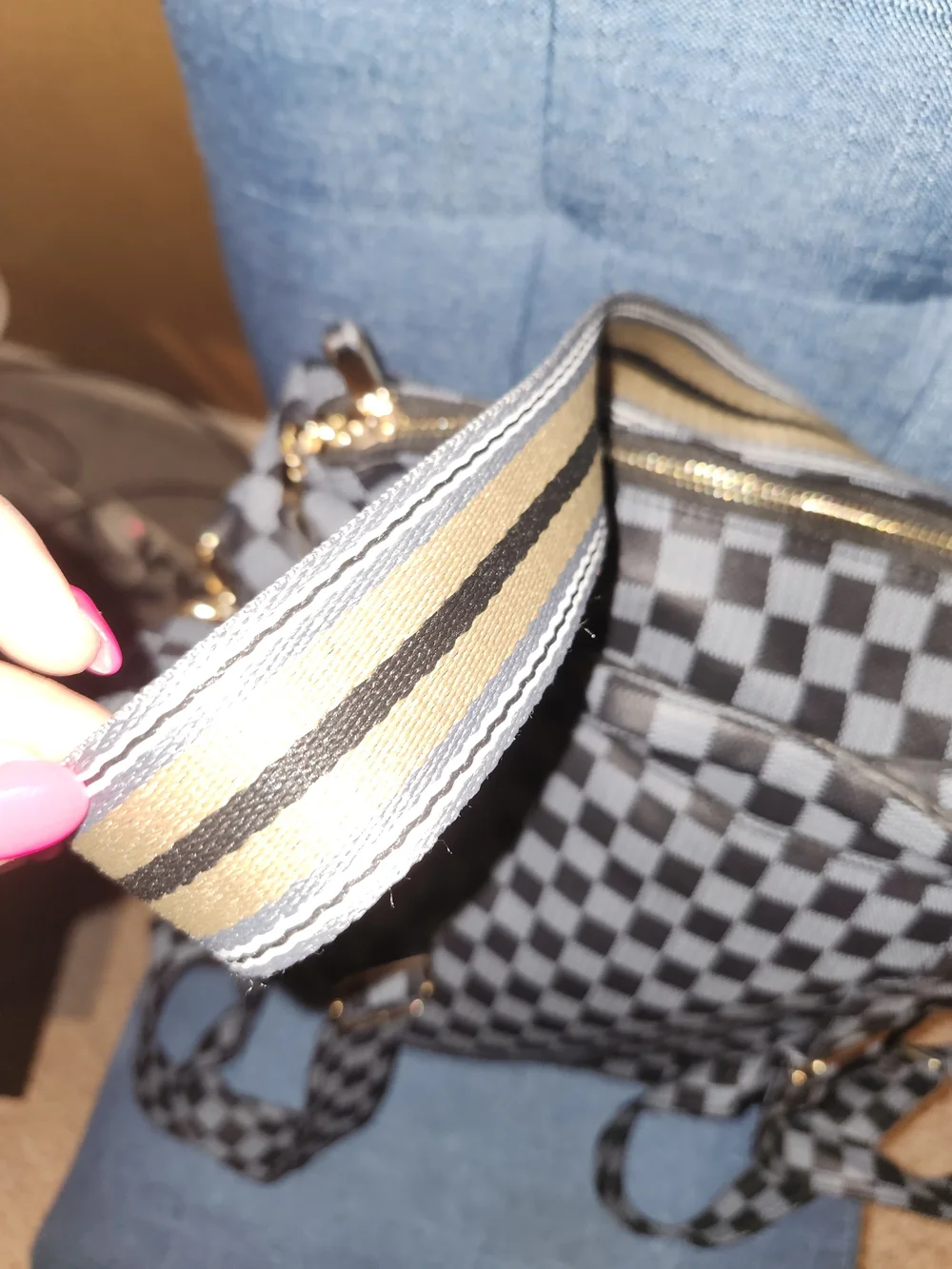 Checkerboard Print Convertible Backpack Bag